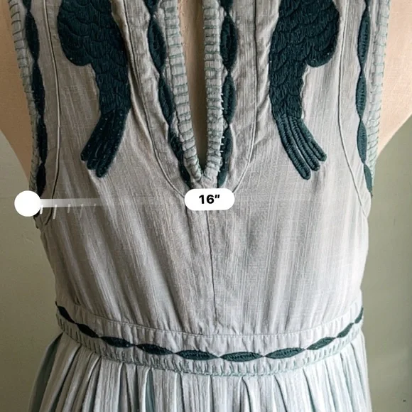 Free People Womens Green Sleeveless Dress Birds Pleated Lined - Picture 10 of 11